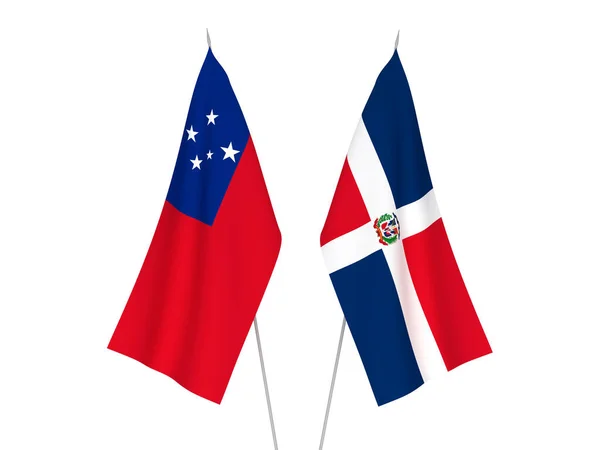 サモア独立国とドミニカ共和国の国旗が白地に隔離されている 3Dレンダリング図 — ストック写真