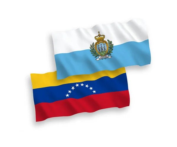Bandeiras Tecido Vetorial Nacional Venezuela San Marino Isoladas Fundo Branco — Vetor de Stock
