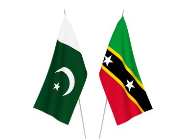 Beyaz arka planda Pakistan ve Saint Christopher ve Nevis Federasyonu bayrakları izole edildi. 3d resimleme.