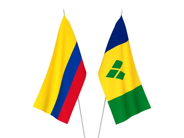 Narodowe Flagi Tkanin Kolumbii Saint Vincent Grenadyny Izolowane Białym Tle — Zdjęcie stockowe
