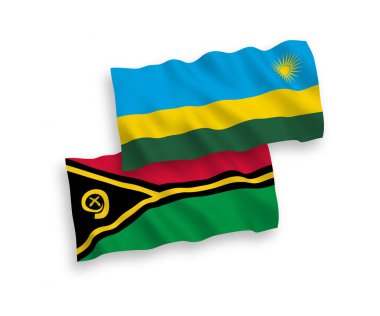 Ruanda Cumhuriyeti ve Vanuatu Cumhuriyeti 'nin ulusal taşıyıcı kumaş bayrakları beyaz arka planda izole edilmiştir. 1 'e 2 oranında.