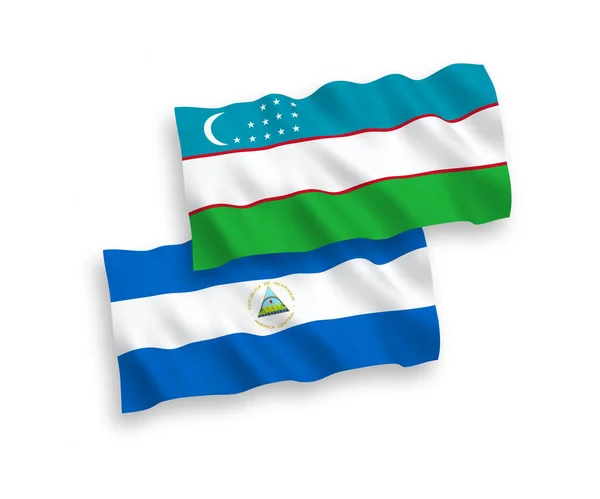 니카라과와 우즈베키스탄의 국기들은 바탕에 고립되어 있었다 — 스톡 벡터