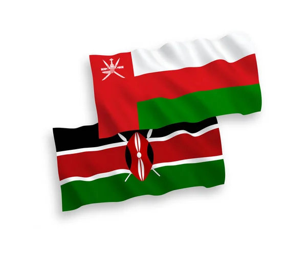 Umman Kenya Sultanlığı Nın Bayrakları Beyaz Arka Planda Izole Edilmiş — Stok Vektör