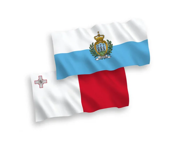 Nemzeti Vektor Szövet Hullám Zászlók Málta San Marino Elszigetelt Fehér — Stock Vector