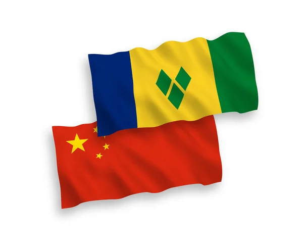 Banderas Nacionales Ondas Vectoriales San Vicente Las Granadinas China Aisladas — Vector de stock