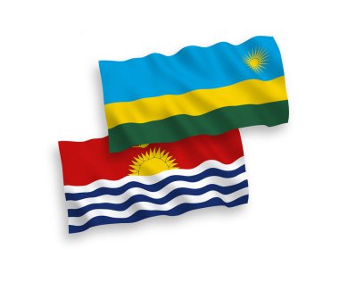 Ruanda Cumhuriyeti ve Kiribati Cumhuriyeti 'nin ulusal taşıyıcı kumaş bayrakları beyaz arka planda izole edilmiştir. 1 'e 2 oranında.