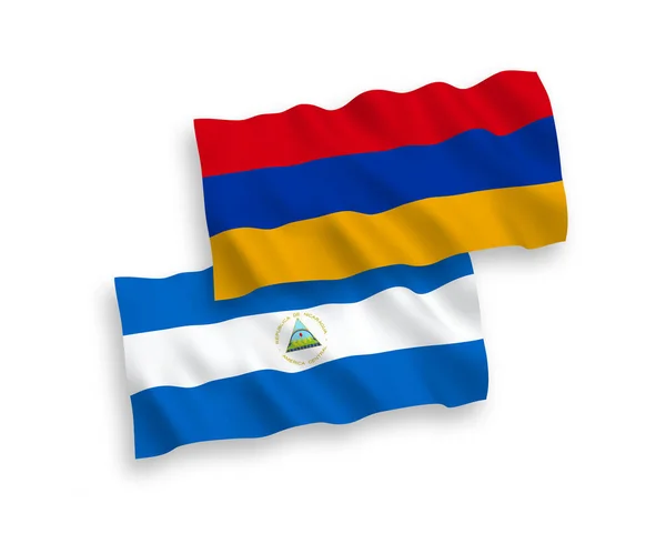 Drapeaux Nationaux Vectoriels Ondes Tissu Nicaragua Arménie Isolés Sur Fond — Image vectorielle