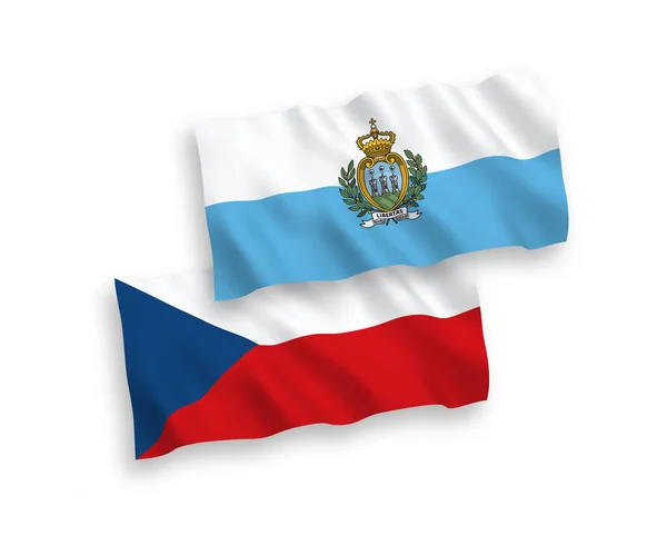 Bandeiras Tecido Vetorial Nacional República Tcheca San Marino Isoladas Fundo — Vetor de Stock