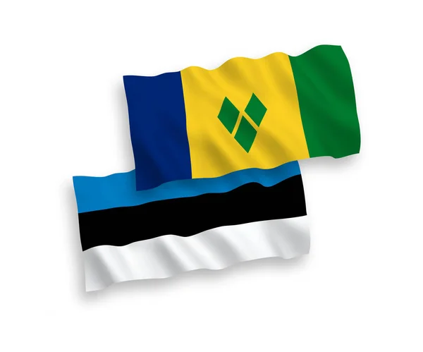 Bandiere Nazionali Tessuto Vettoriale Dell Estonia Saint Vincent Grenadine Isolate — Vettoriale Stock