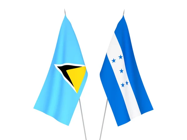 Nationale Stoffen Vlaggen Van Honduras Saint Lucia Geïsoleerd Witte Achtergrond — Stockfoto