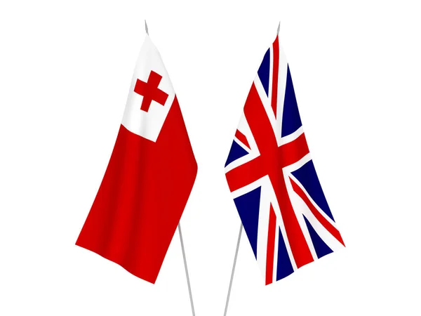 Narodowe Flagi Tkanin Wielkiej Brytanii Królestwa Tonga Izolowane Białym Tle — Zdjęcie stockowe