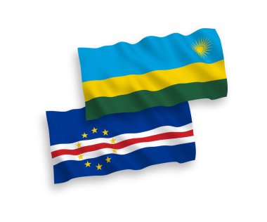 Ruanda Cumhuriyeti ve Cabo Verde Cumhuriyeti 'nin ulusal taşıyıcı kumaş bayrakları beyaz arka planda izole edilmiştir. 1 'e 2 oranında.
