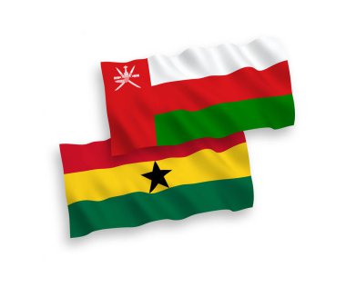 Umman ve Gana Sultanlığı 'nın bayrakları beyaz arka planda izole edilmiş. 1 'e 2 oranında.