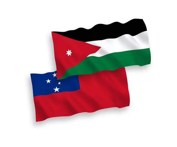 萨摩亚独立国和约旦哈希姆王国的国家病媒织物飘扬国旗 在白色背景下孤立 1比2的比例 — 图库矢量图片