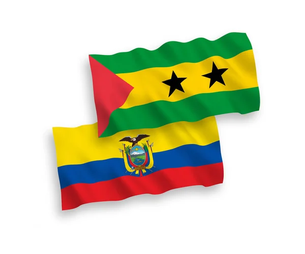 圣托马斯岛 王子岛和厄瓜多尔的国家病媒织物波条旗在白色背景下隔离 1比2的比例 — 图库矢量图片