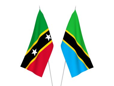 Tanzanya 'nın ulusal kumaş bayrakları ve Saint Christopher Federasyonu ve Nevis beyaz arka planda izole edildi. 3d resimleme.