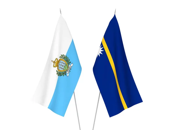 Bandeiras Tecido Nacional San Marino República Nauru Isolado Fundo Branco — Fotografia de Stock