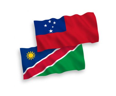 Beyaz arka planda bağımsız Samoa ve Namibya Cumhuriyeti 'nin ulusal taşıyıcı kumaş bayrakları izole edildi. 1 'e 2 oranında.