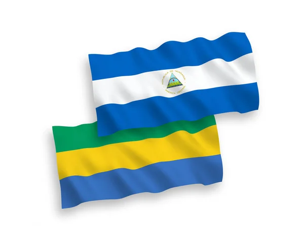 尼加拉瓜和加蓬在白色背景下孤立的国家病媒织物波浪旗 1比2的比例 — 图库矢量图片