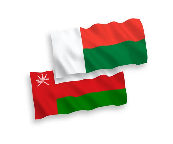 Белом Фоне Выделены Национальные Векторные Волновые Флаги Султаната Оман Мадагаскара — стоковый вектор