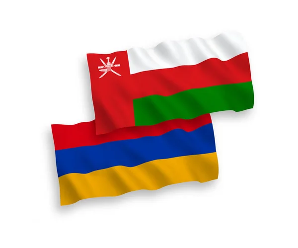 Nationell Vektor Tyg Våg Flaggor Sultanatet Oman Och Armenien Isolerad — Stock vektor