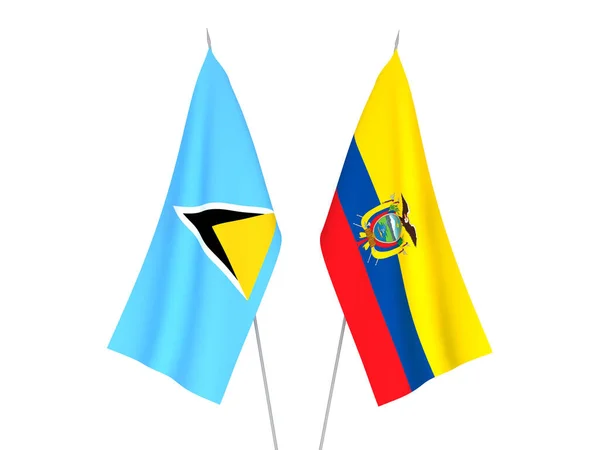 Bandeiras Tecido Nacional Equador Santa Lúcia Isoladas Fundo Branco Ilustração — Fotografia de Stock