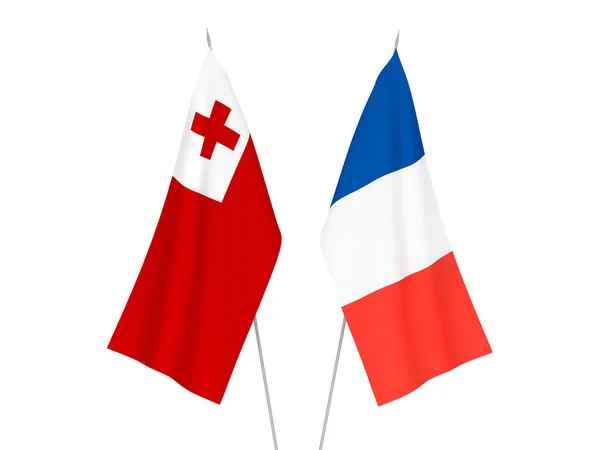 Nemzeti Szövet Zászlók Franciaország Tonga Királyság Elszigetelt Fehér Alapon Renderelés — Stock Fotó
