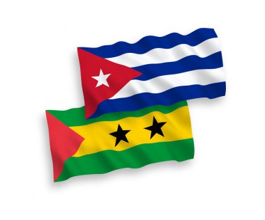 Beyaz arka planda Saint Thomas, Prince ve Küba 'nın ulusal taşıyıcı kumaş bayrakları izole edildi. 1 'e 2 oranında.