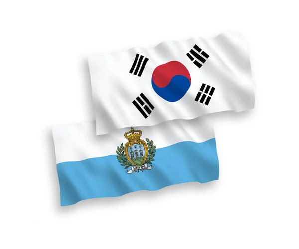 Bandiere Nazionali Tessuto Vettoriale Della Corea Del Sud San Marino — Vettoriale Stock