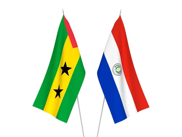 National Fabric Flags Saint Thomas Prince Paraguay Isolated White Background — Stock Photo, Image