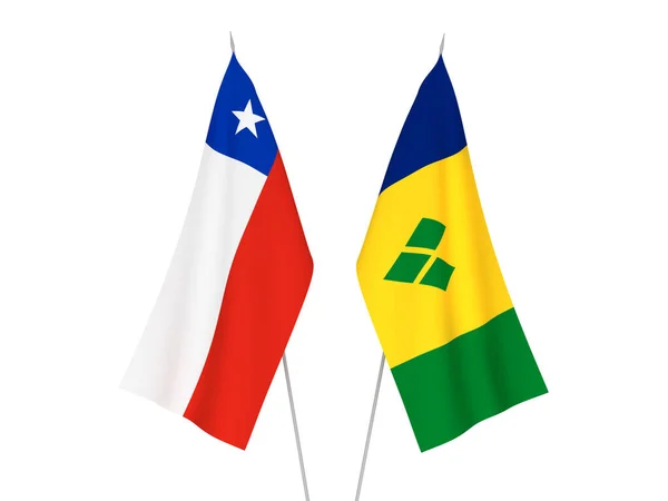 Национальные Тканевые Флаги Чили Сент Винсента Гренадин Выделены Белом Фоне — стоковое фото
