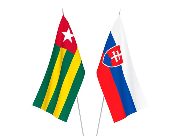 Bandeiras Tecido Nacional República Togolesa Eslováquia Isoladas Fundo Branco Ilustração — Fotografia de Stock