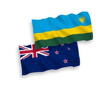 Ruanda Cumhuriyeti ve Yeni Zelanda 'nın ulusal taşıyıcı kumaş bayrakları beyaz arka planda izole edildi. 1 'e 2 oranında.