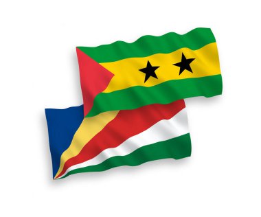 Beyaz arka planda Saint Thomas, Prince ve Seyşeller 'in ulusal taşıyıcı kumaş bayrakları var. 1 'e 2 oranında.