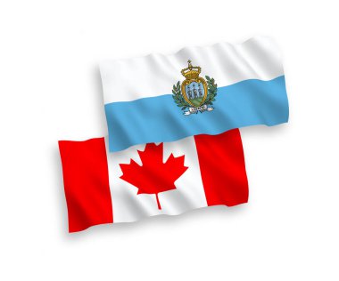 Kanada ve San Marino 'nun ulusal taşıyıcı kumaş bayrakları beyaz arka planda izole edildi. 1 'e 2 oranında.