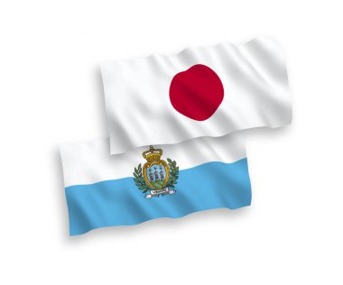 Japonya ve San Marino 'nun ulusal taşıyıcı kumaş bayrakları beyaz arka planda izole edildi. 1 'e 2 oranında.