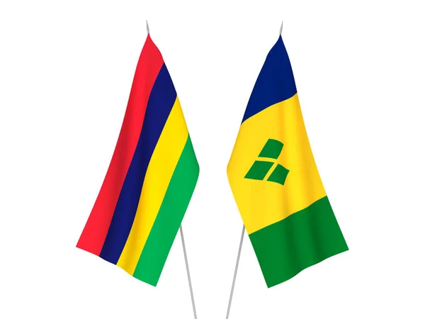 Národní Textilní Vlajky Mauricijské Republiky Svatého Vincence Grenadin Izolované Bílém — Stock fotografie