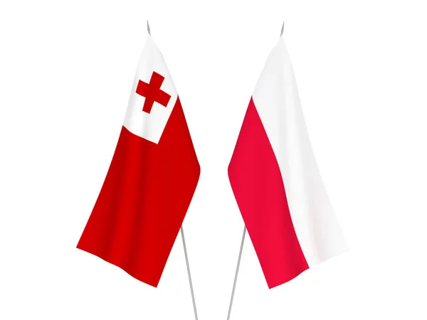 Narodowe Flagi Tkanin Królestwa Tonga Polski Izolowane Białym Tle Ilustracja — Zdjęcie stockowe