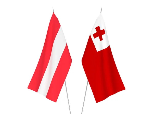 Nationell Tyg Flaggor Konungariket Tonga Och Österrike Isolerad Vit Bakgrund — Stockfoto