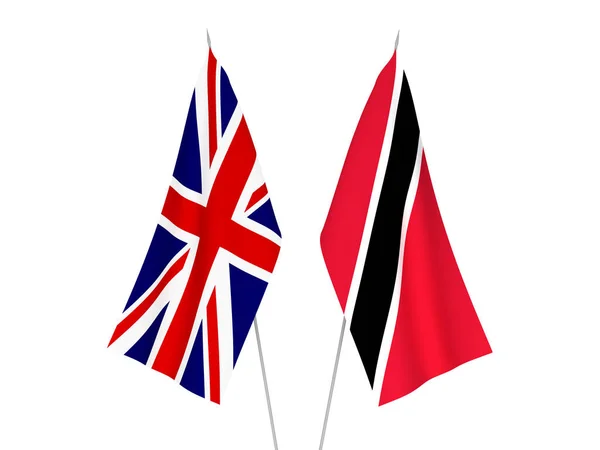 Bandeiras Tecido Nacional Grã Bretanha República Trinidad Tobago Isoladas Fundo — Fotografia de Stock