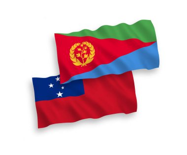 Beyaz arka planda bağımsız Samoa ve Eritre eyaletlerinin ulusal taşıyıcı kumaş bayrakları izole edildi. 1 'e 2 oranında.