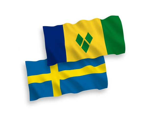 Bandiere Nazionali Tessuto Vettoriale Svezia Saint Vincent Grenadine Isolate Sfondo — Vettoriale Stock