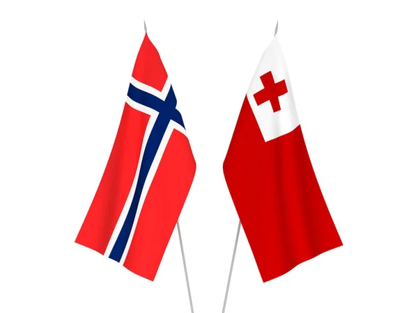 Národní Textilní Vlajky Norska Království Tonga Izolované Bílém Pozadí Vykreslování — Stock fotografie