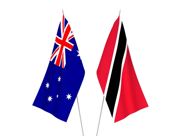 Drapeaux Nationaux Tissu Australie République Trinité Tobago Isolés Sur Fond — Photo