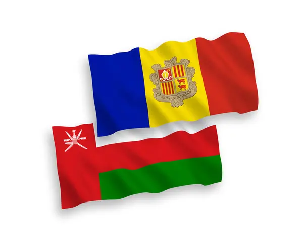 Narodowe Flagi Tkanin Wektorowych Sułtanatu Omanu Andory Izolowane Białym Tle — Wektor stockowy