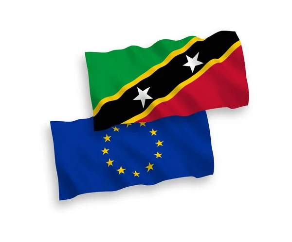 Флаги Европейского Союза Федерации Святого Кристофера Невиса Выделены Белом Фоне — стоковый вектор