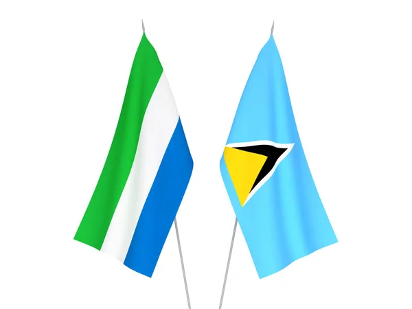 塞拉利昂和圣卢西亚的国家织物旗帜以白色背景隔离 3D渲染说明 — 图库照片