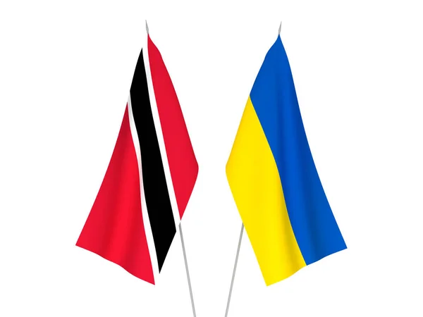 Banderas Nacionales Tela Ucrania República Trinidad Tobago Aisladas Sobre Fondo —  Fotos de Stock