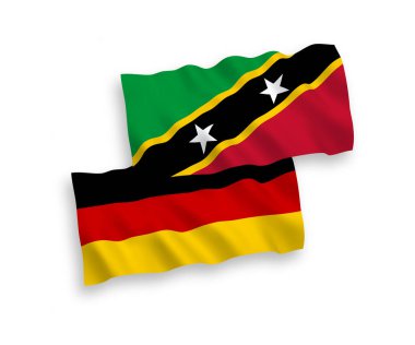 Beyaz arka planda Almanya ve Saint Christopher Federasyonu 'nun ulusal taşıyıcı kumaş bayrakları ve Nevis izole edildi. 1 'e 2 oranında.