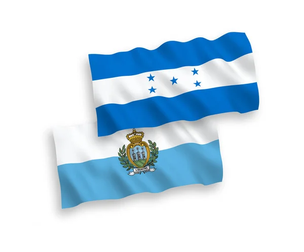 Bandiere Nazionali Tessuto Vettoriale San Marino Honduras Isolate Sfondo Bianco — Vettoriale Stock